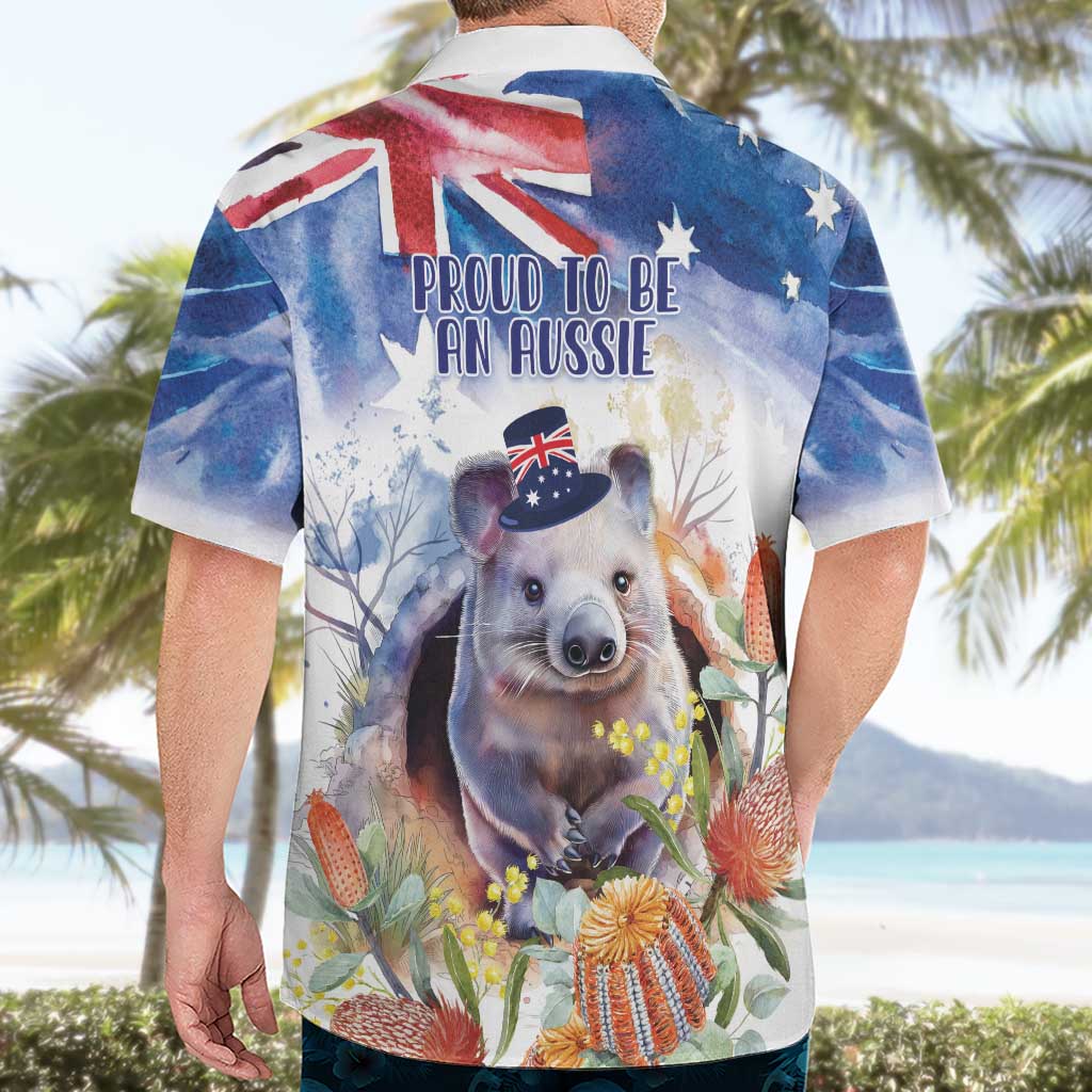 Wombat Australia Day Hawaiian Shirt Happy 26 January - Banksia Watercolor