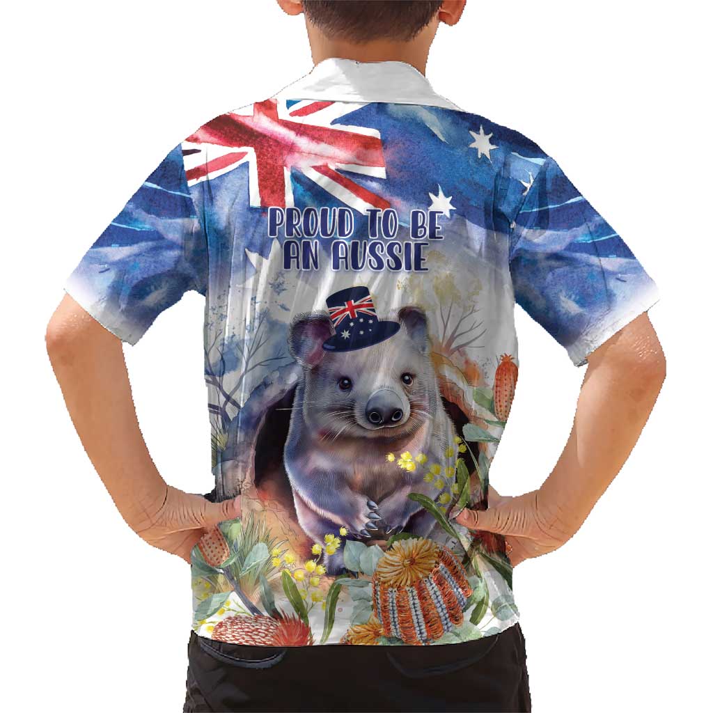 Wombat Australia Day Hawaiian Shirt Happy 26 January - Banksia Watercolor