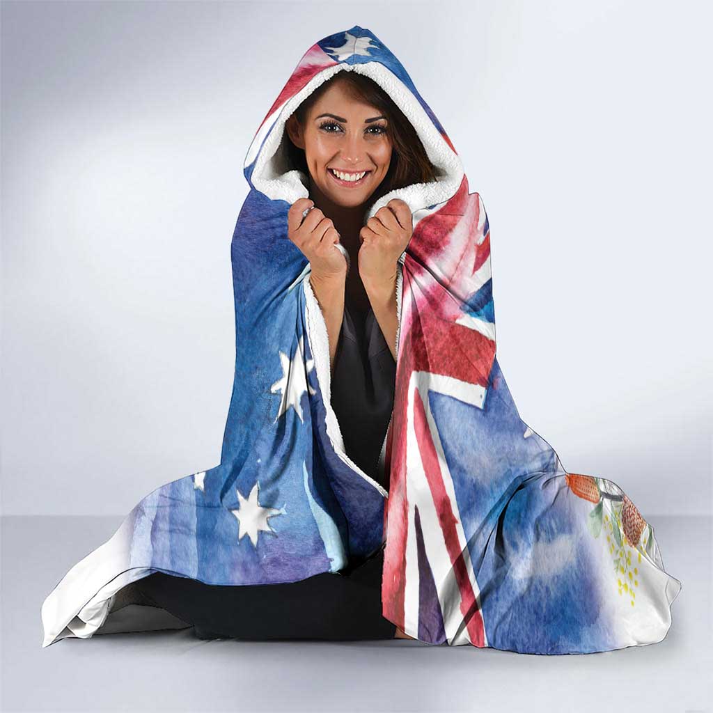 Wombat Australia Day Hooded Blanket Happy 26 January - Banksia Watercolor