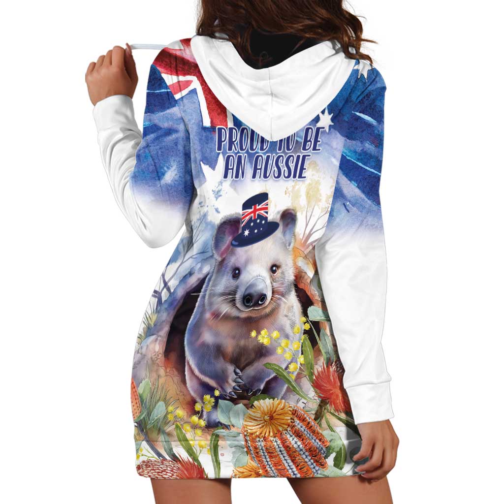 Wombat Australia Day Hoodie Dress Happy 26 January - Banksia Watercolor