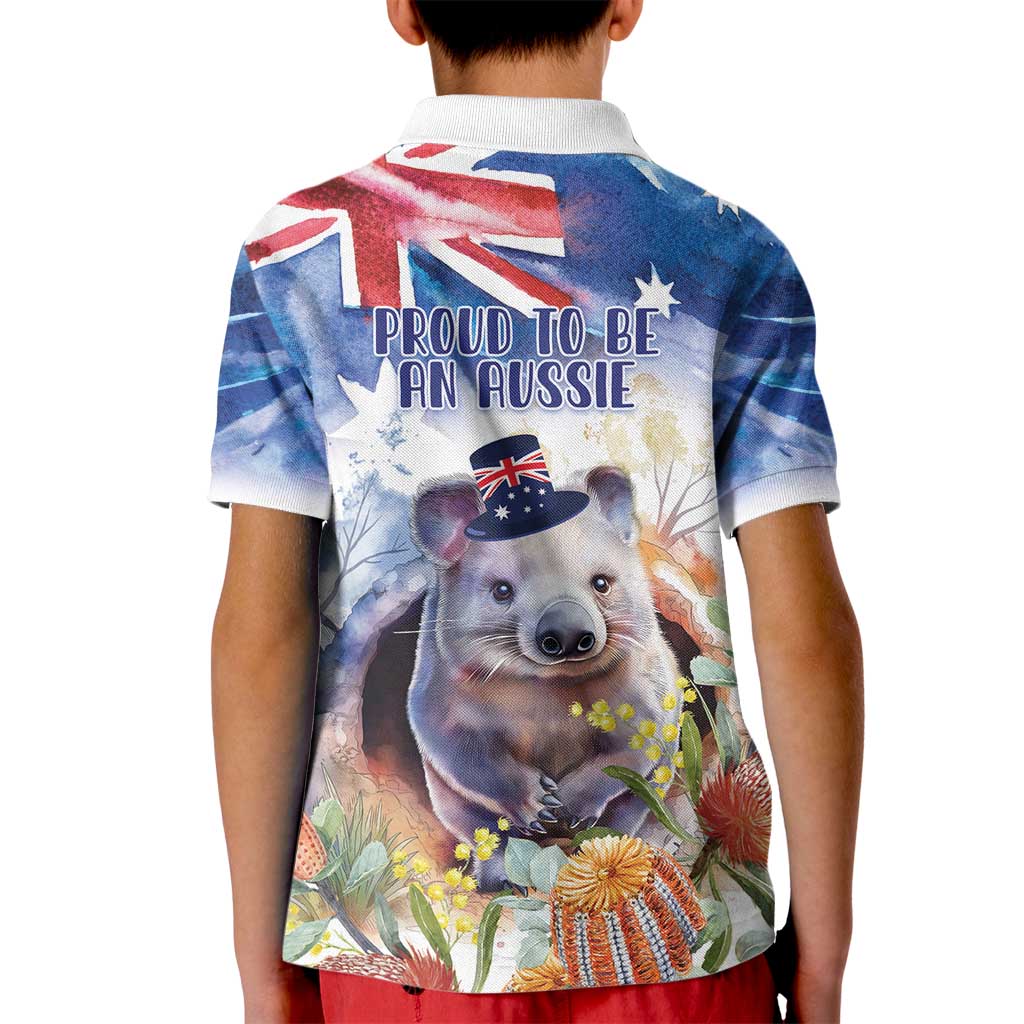 Wombat Australia Day Kid Polo Shirt Happy 26 January - Banksia Watercolor