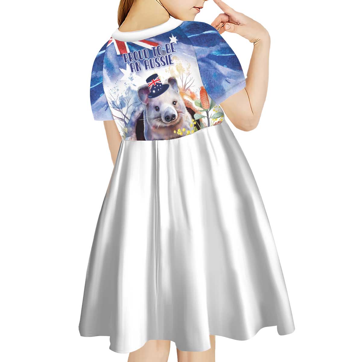 Wombat Australia Day Kid Short Sleeve Dress Happy 26 January - Banksia Watercolor