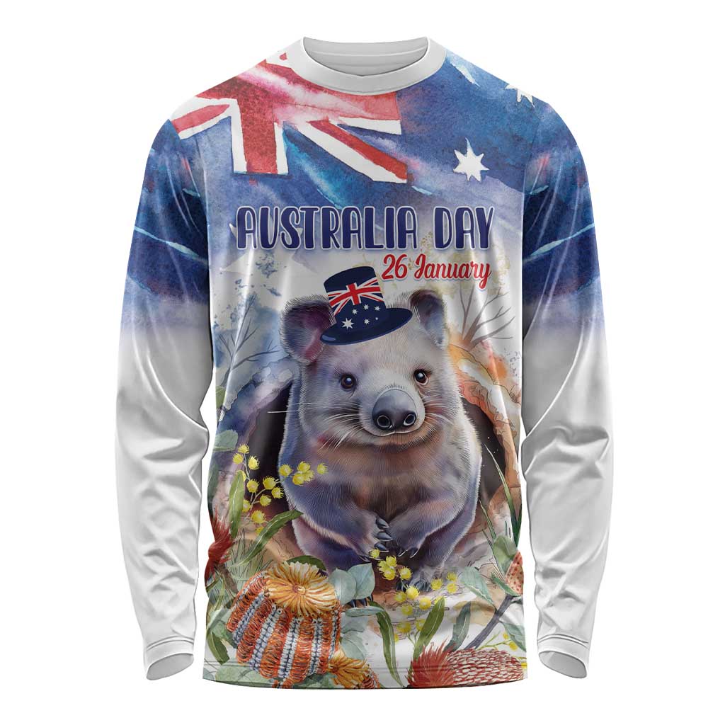 Wombat Australia Day Long Sleeve Shirt Happy 26 January - Banksia Watercolor