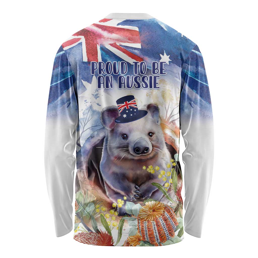 Wombat Australia Day Long Sleeve Shirt Happy 26 January - Banksia Watercolor