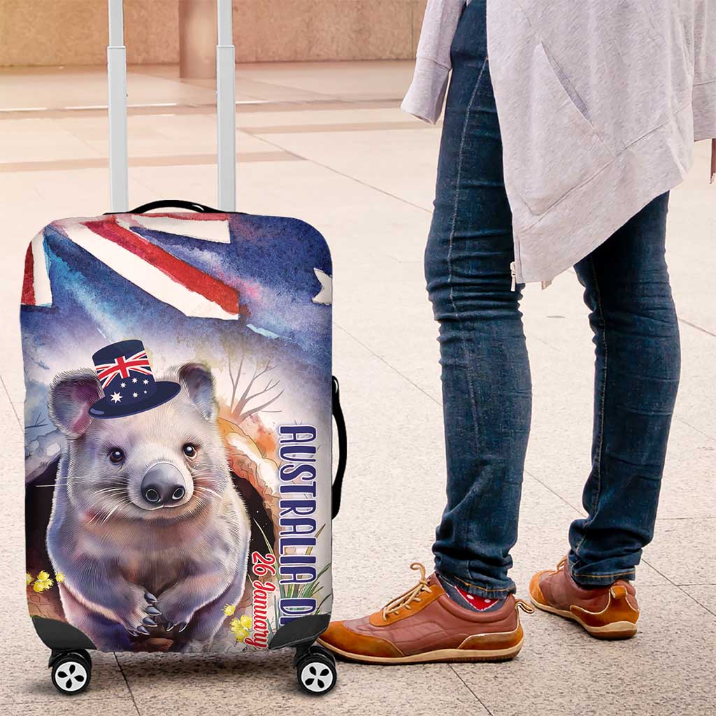 Wombat Australia Day Luggage Cover Happy 26 January - Banksia Watercolor