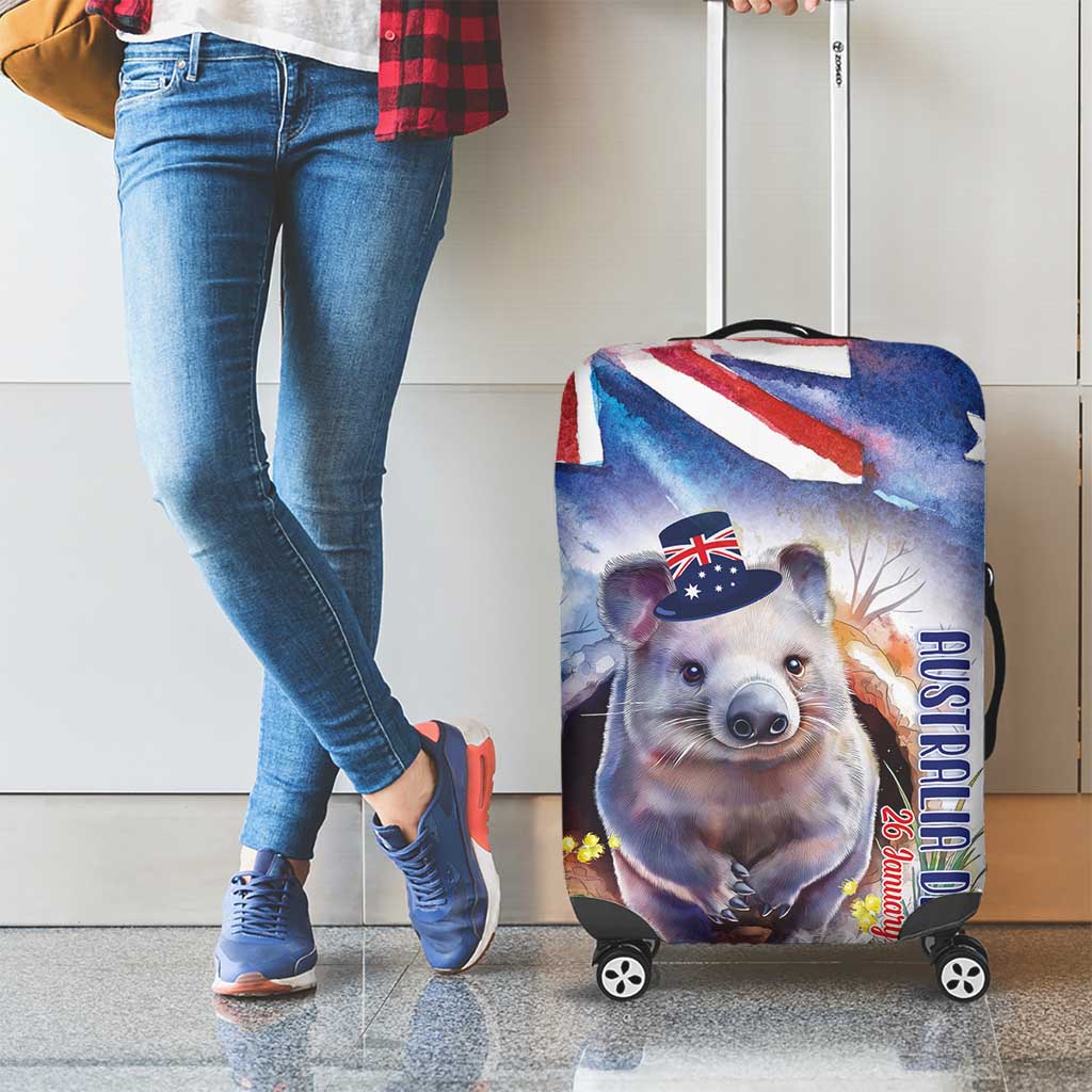 Wombat Australia Day Luggage Cover Happy 26 January - Banksia Watercolor