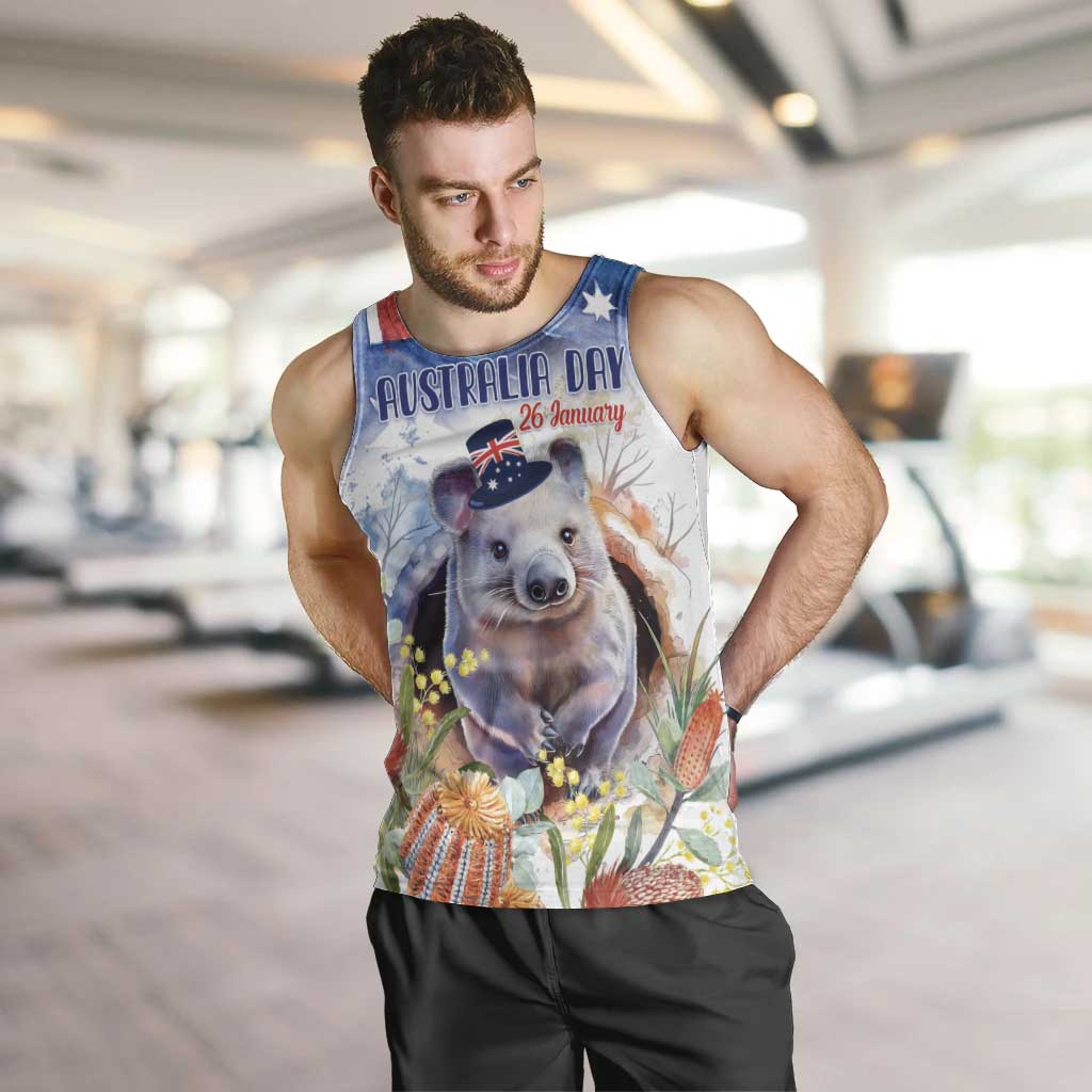 Wombat Australia Day Men Tank Top Happy 26 January - Banksia Watercolor