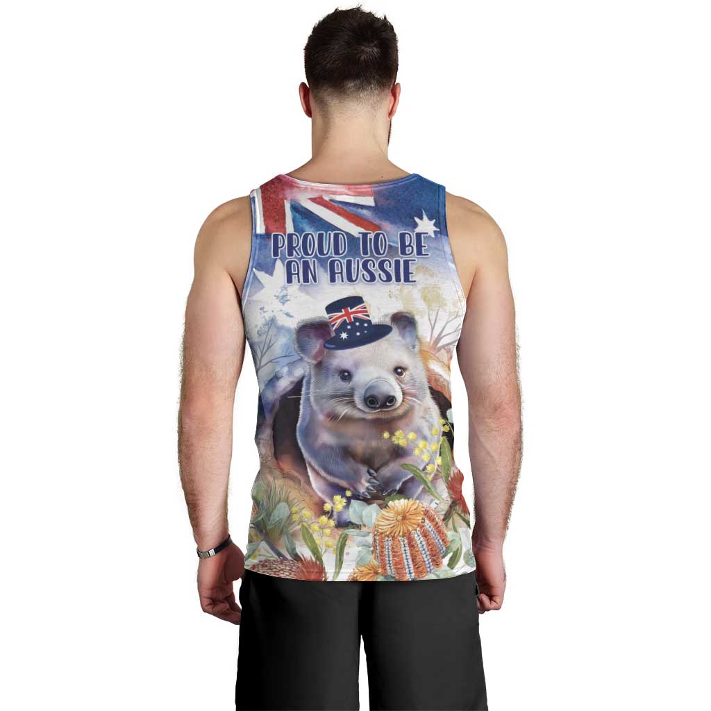 Wombat Australia Day Men Tank Top Happy 26 January - Banksia Watercolor