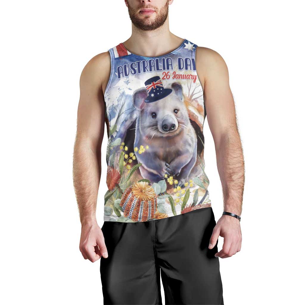 Wombat Australia Day Men Tank Top Happy 26 January - Banksia Watercolor