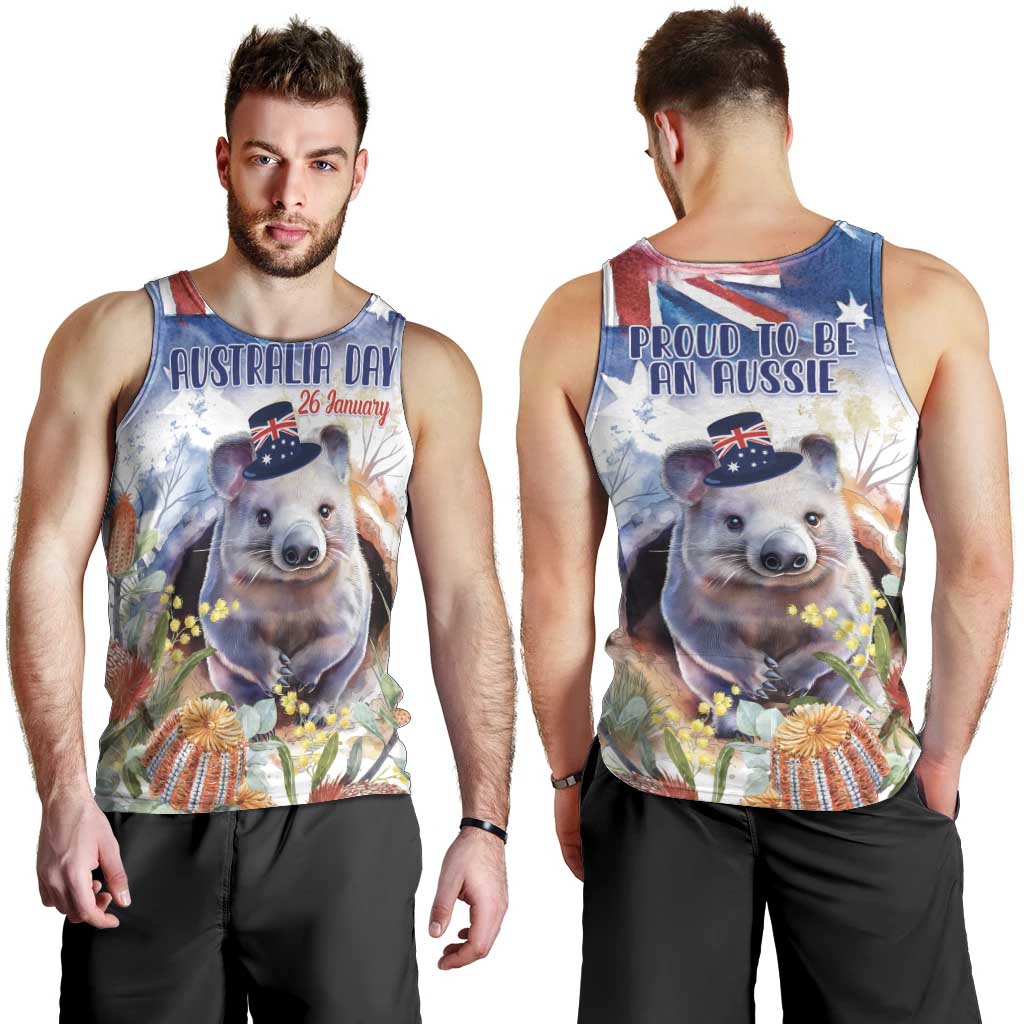 Wombat Australia Day Men Tank Top Happy 26 January - Banksia Watercolor