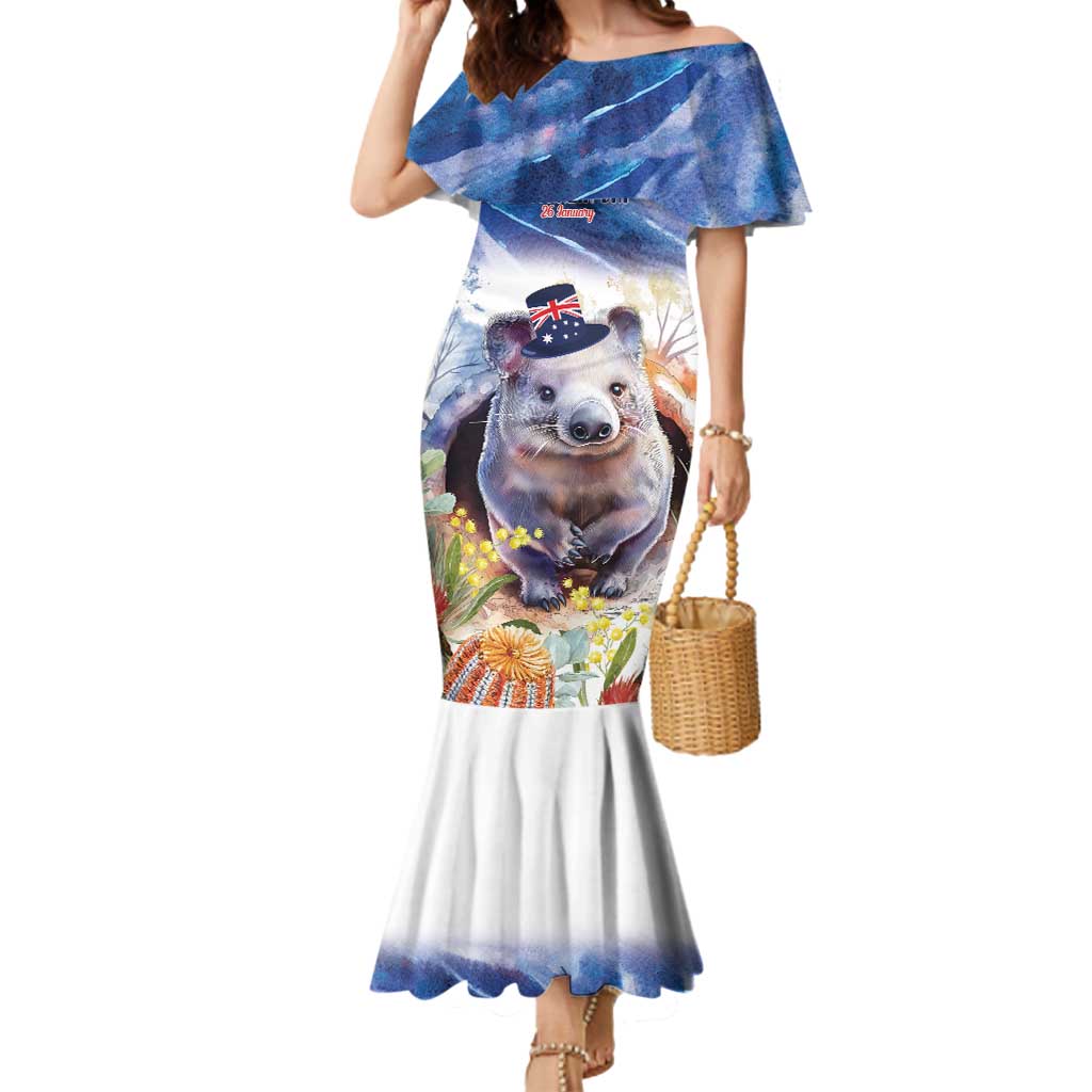 Wombat Australia Day Mermaid Dress Happy 26 January - Banksia Watercolor