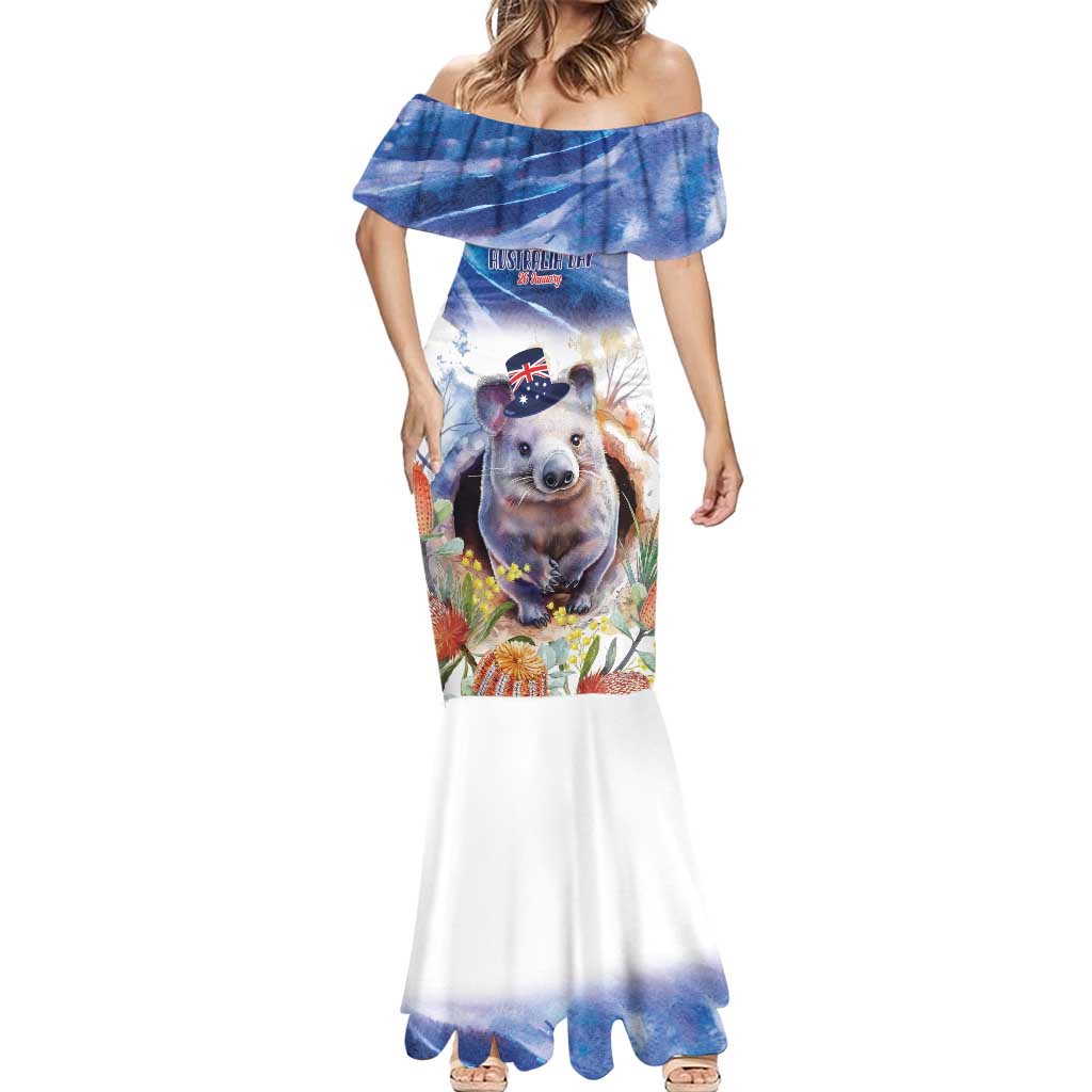 Wombat Australia Day Mermaid Dress Happy 26 January - Banksia Watercolor