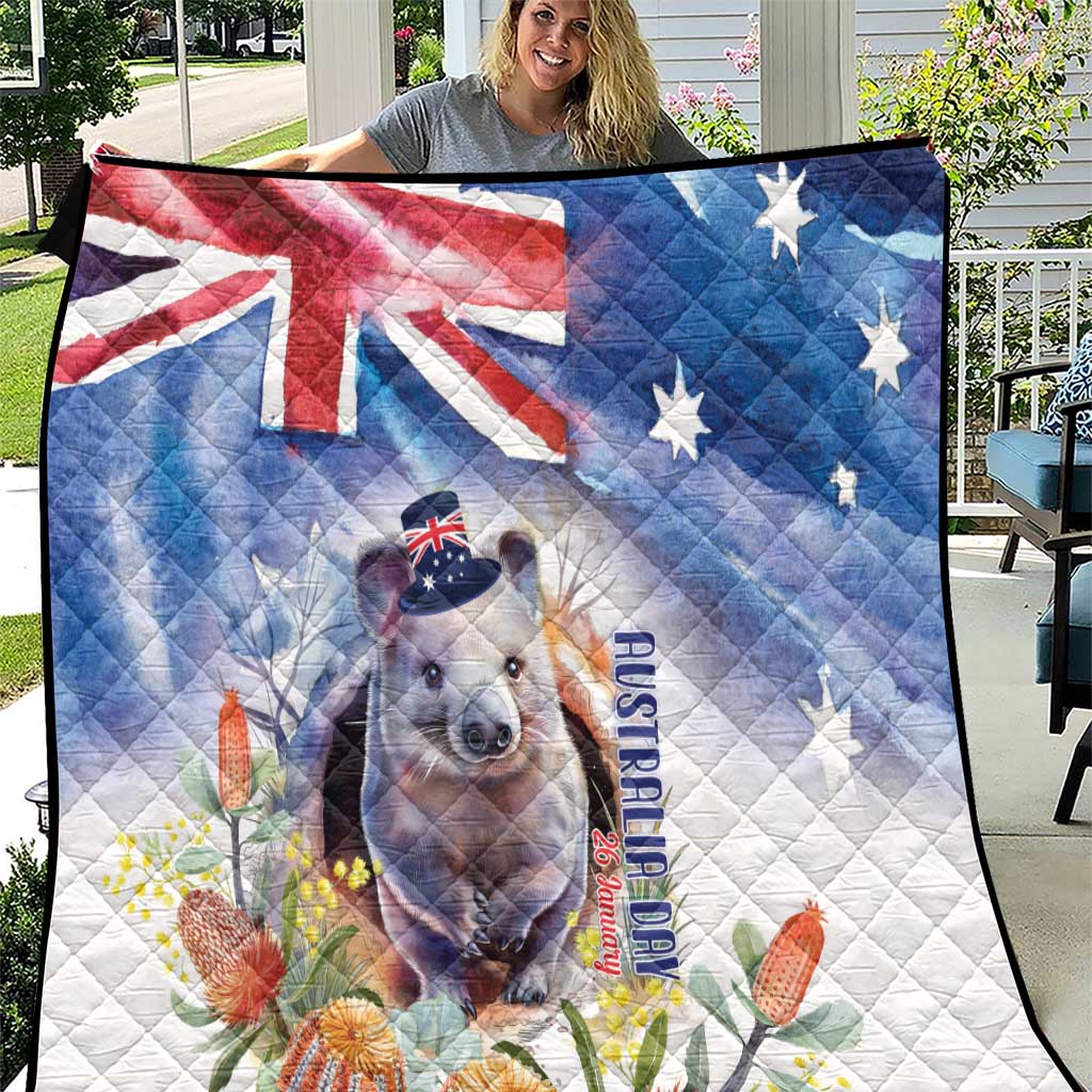 Wombat Australia Day Quilt Happy 26 January - Banksia Watercolor