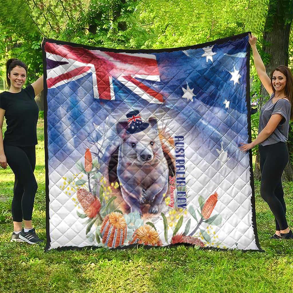 Wombat Australia Day Quilt Happy 26 January - Banksia Watercolor