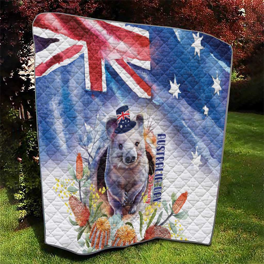 Wombat Australia Day Quilt Happy 26 January - Banksia Watercolor