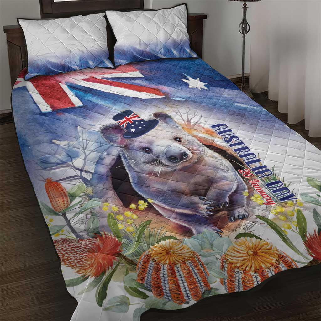 Wombat Australia Day Quilt Bed Set Happy 26 January - Banksia Watercolor