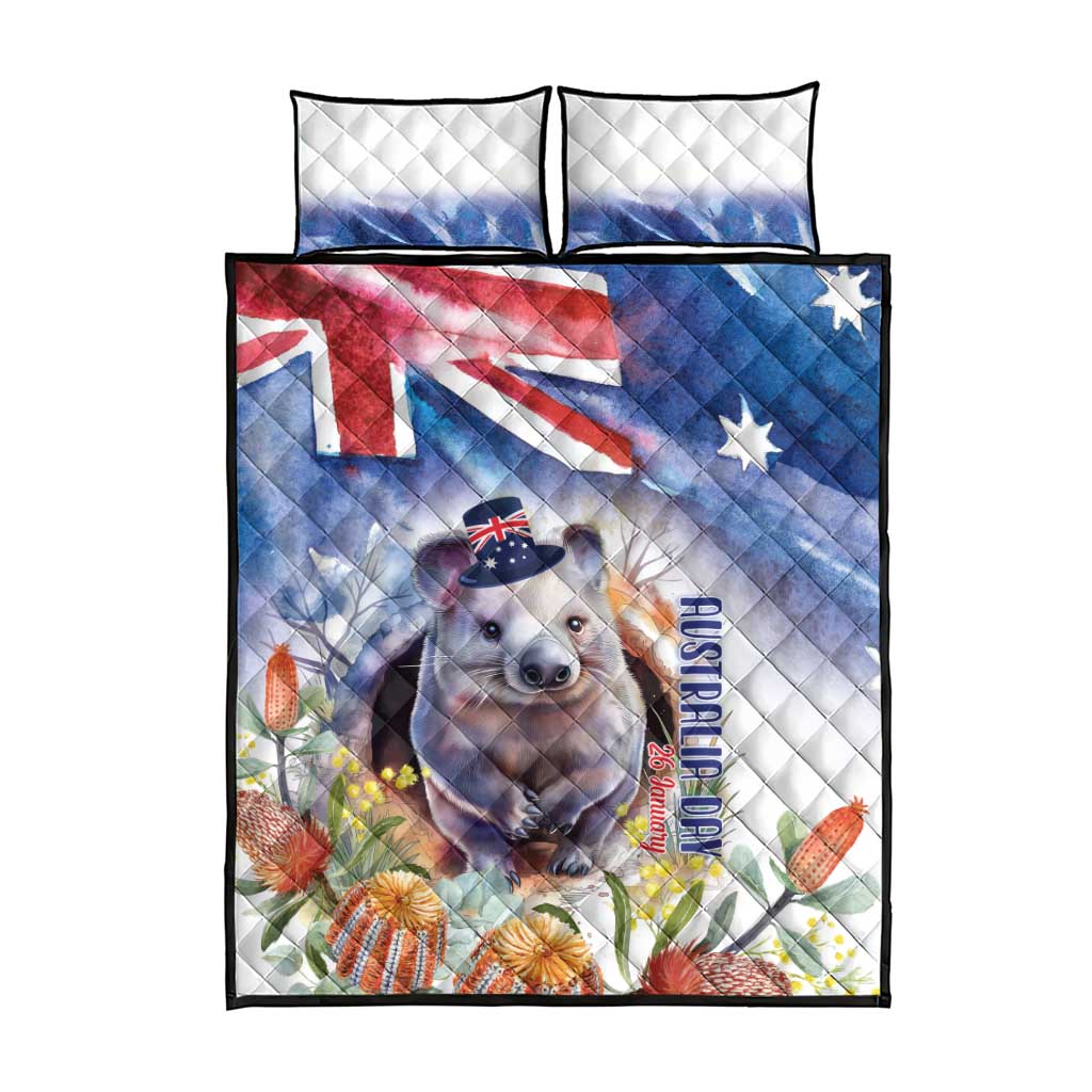 Wombat Australia Day Quilt Bed Set Happy 26 January - Banksia Watercolor