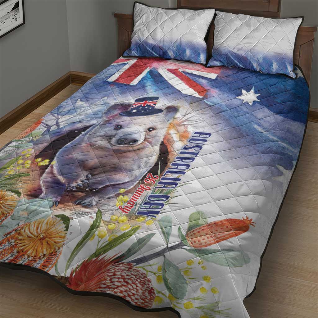 Wombat Australia Day Quilt Bed Set Happy 26 January - Banksia Watercolor