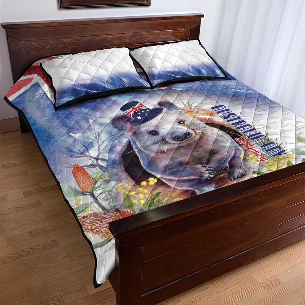 Wombat Australia Day Quilt Bed Set Happy 26 January - Banksia Watercolor