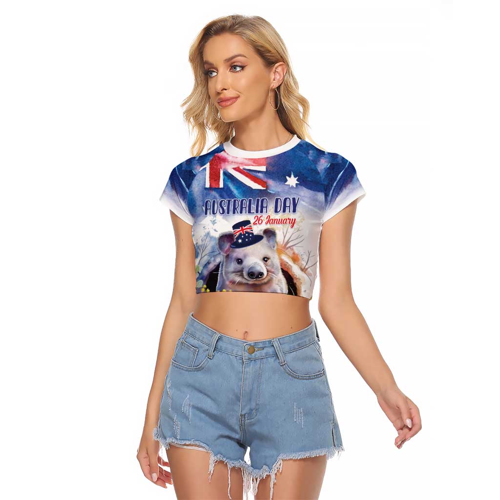 Wombat Australia Day Raglan Cropped T Shirt Happy 26 January - Banksia Watercolor