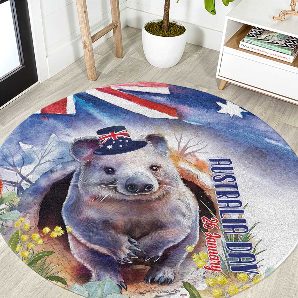 Wombat Australia Day Round Carpet Happy 26 January - Banksia Watercolor