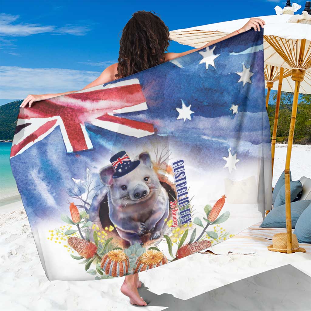 Wombat Australia Day Sarong Happy 26 January - Banksia Watercolor