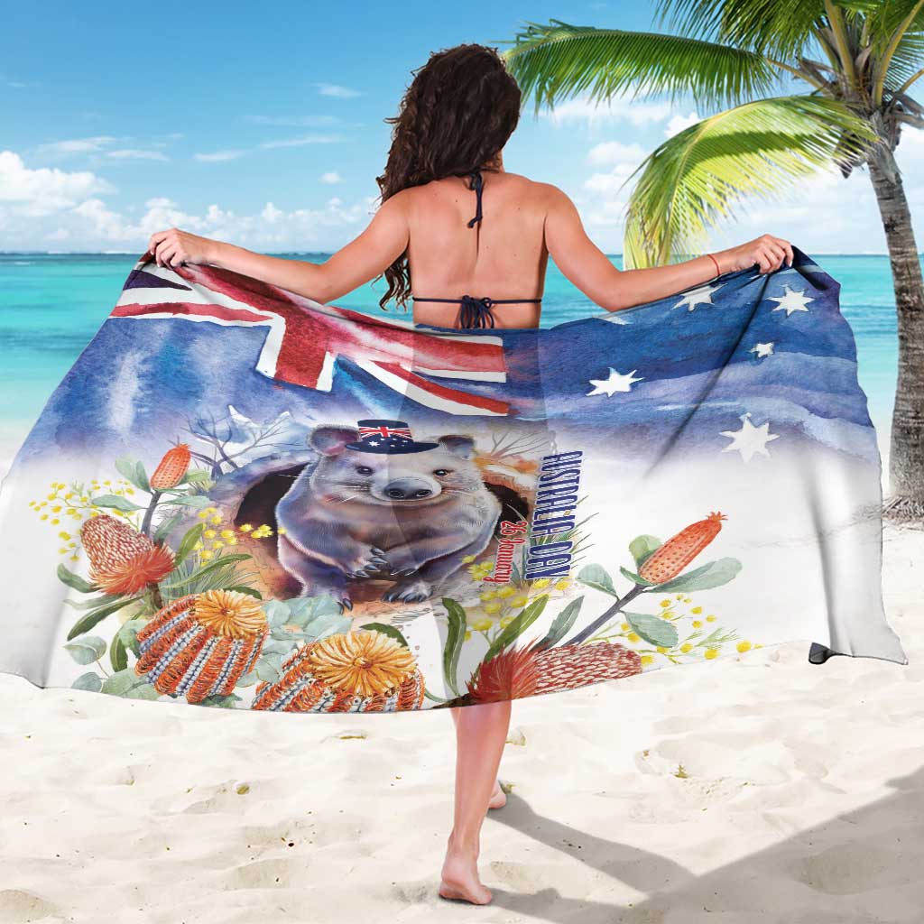 Wombat Australia Day Sarong Happy 26 January - Banksia Watercolor