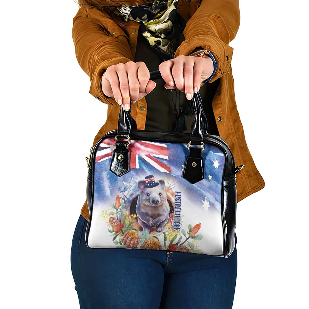 Wombat Australia Day Shoulder Handbag Happy 26 January - Banksia Watercolor