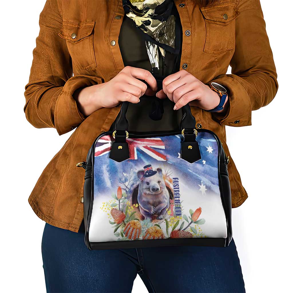 Wombat Australia Day Shoulder Handbag Happy 26 January - Banksia Watercolor