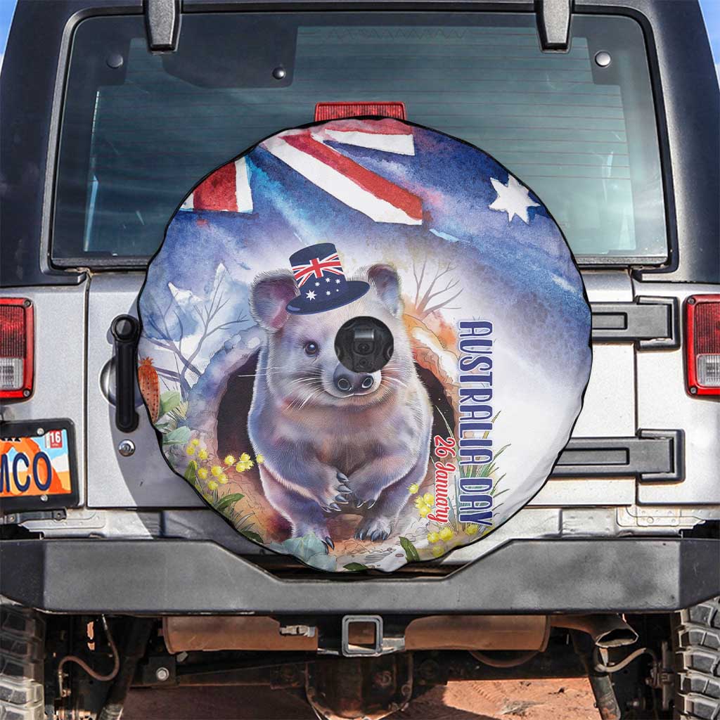 Wombat Australia Day Spare Tire Cover Happy 26 January - Banksia Watercolor