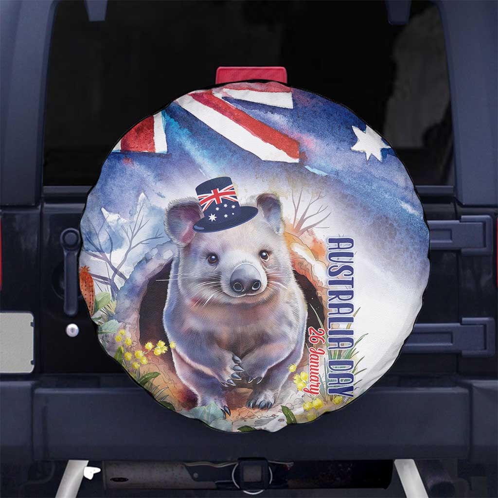 Wombat Australia Day Spare Tire Cover Happy 26 January - Banksia Watercolor