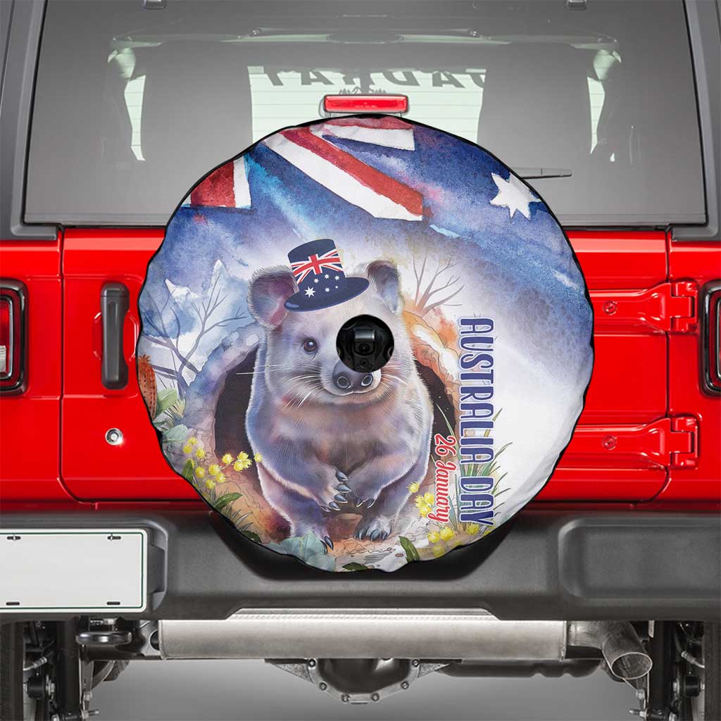 Wombat Australia Day Spare Tire Cover Happy 26 January - Banksia Watercolor