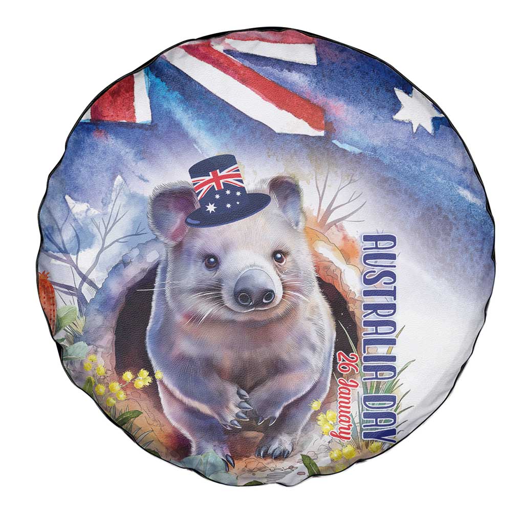 Wombat Australia Day Spare Tire Cover Happy 26 January - Banksia Watercolor