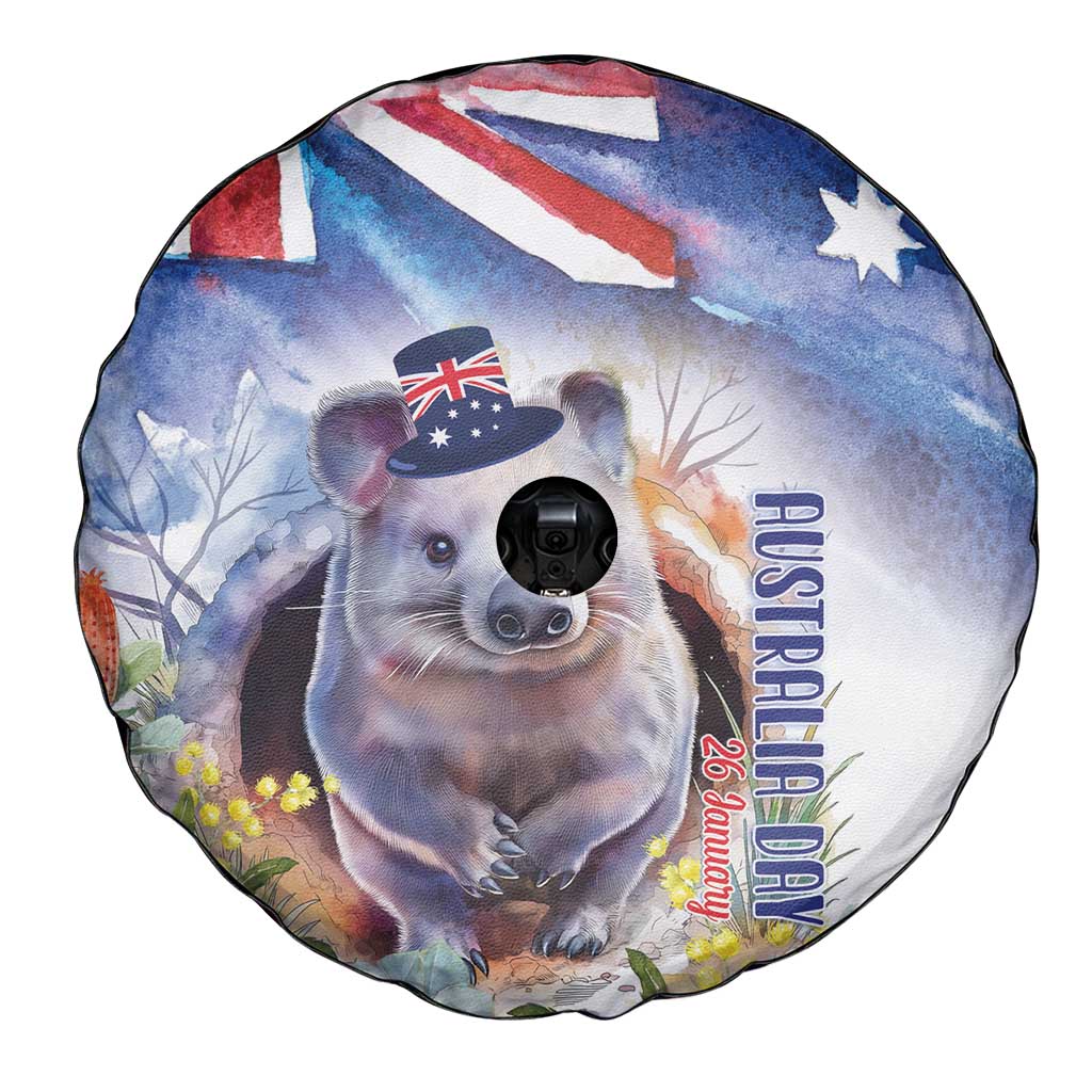 Wombat Australia Day Spare Tire Cover Happy 26 January - Banksia Watercolor