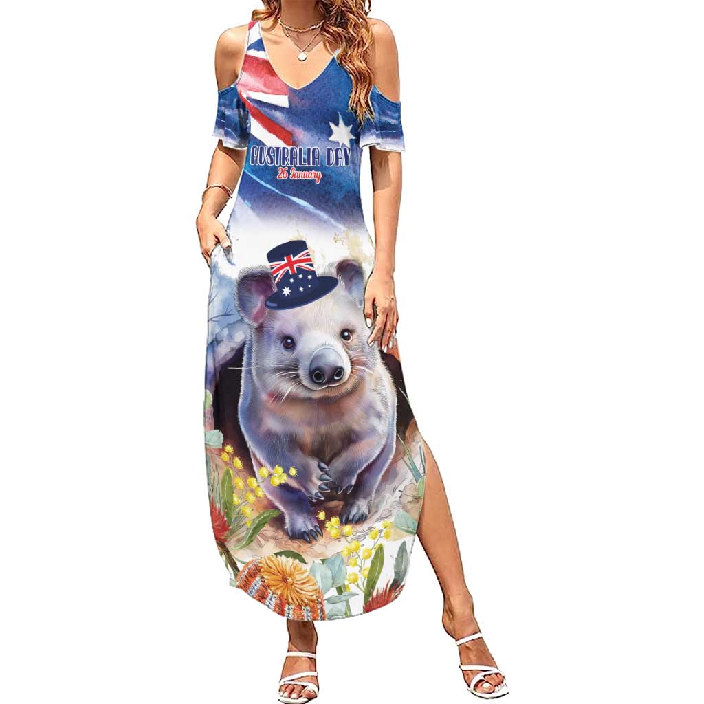 Wombat Australia Day Summer Maxi Dress Happy 26 January - Banksia Watercolor