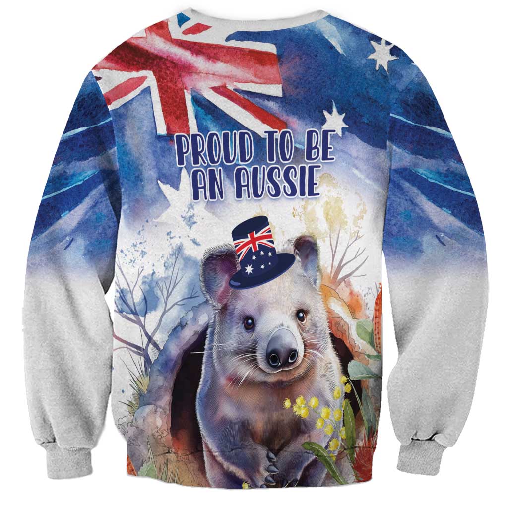 Wombat Australia Day Sweatshirt Happy 26 January - Banksia Watercolor