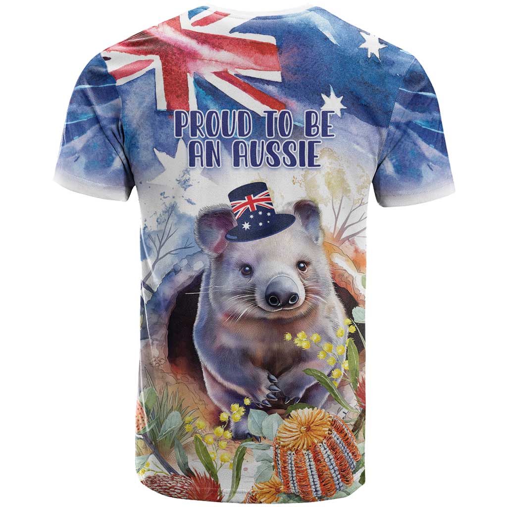 Wombat Australia Day T Shirt Happy 26 January - Banksia Watercolor