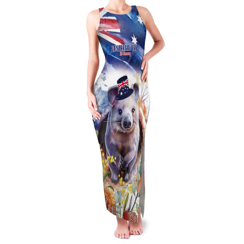 Wombat Australia Day Tank Maxi Dress Happy 26 January - Banksia Watercolor