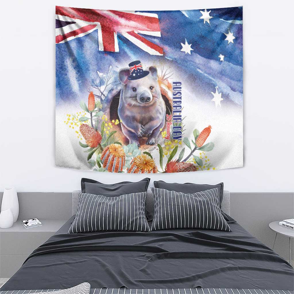 Wombat Australia Day Tapestry Happy 26 January - Banksia Watercolor