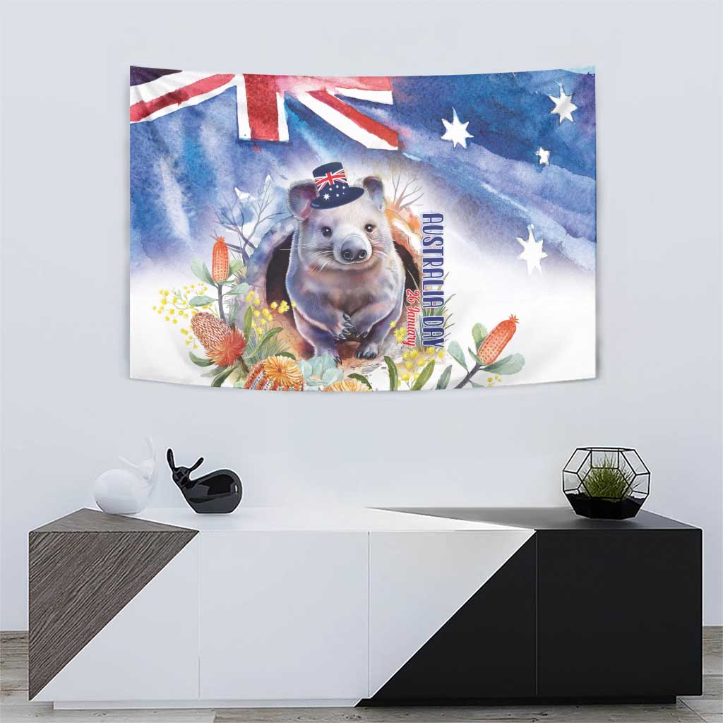 Wombat Australia Day Tapestry Happy 26 January - Banksia Watercolor