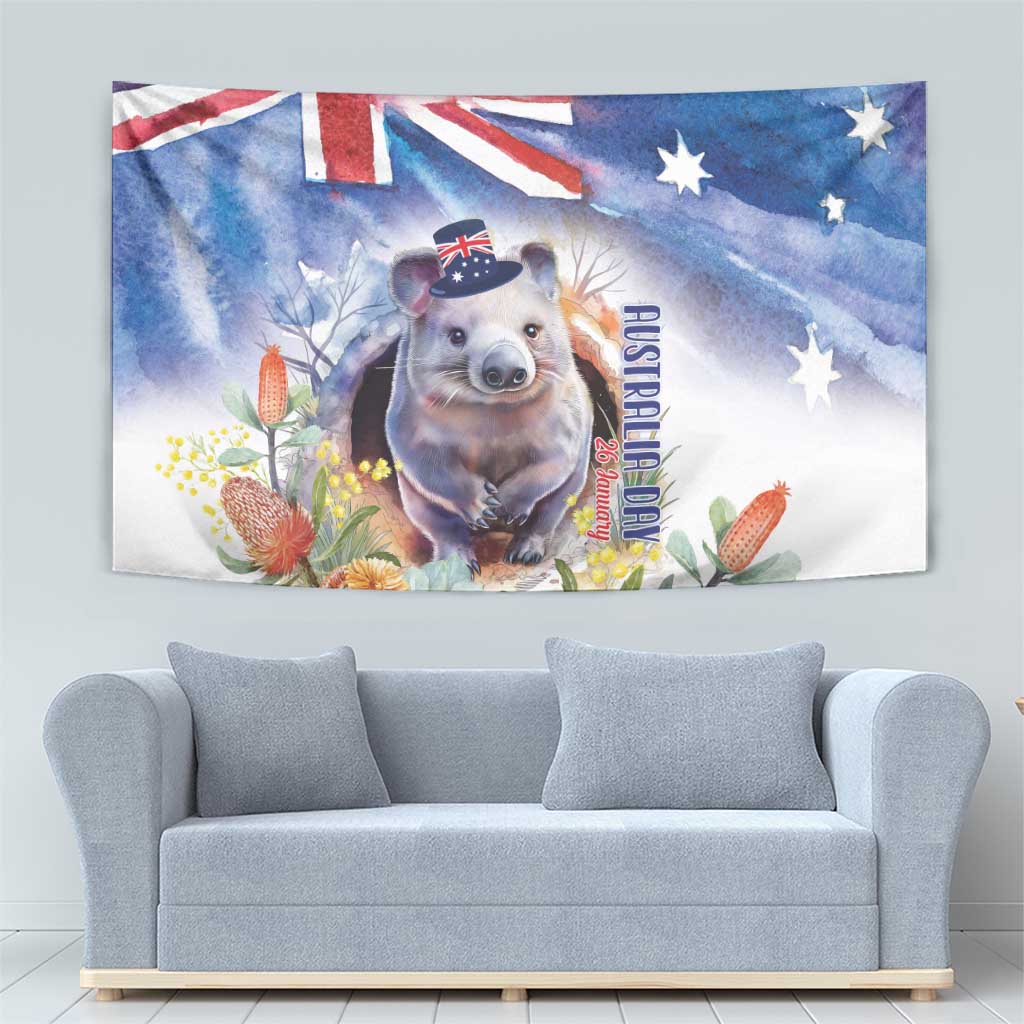 Wombat Australia Day Tapestry Happy 26 January - Banksia Watercolor