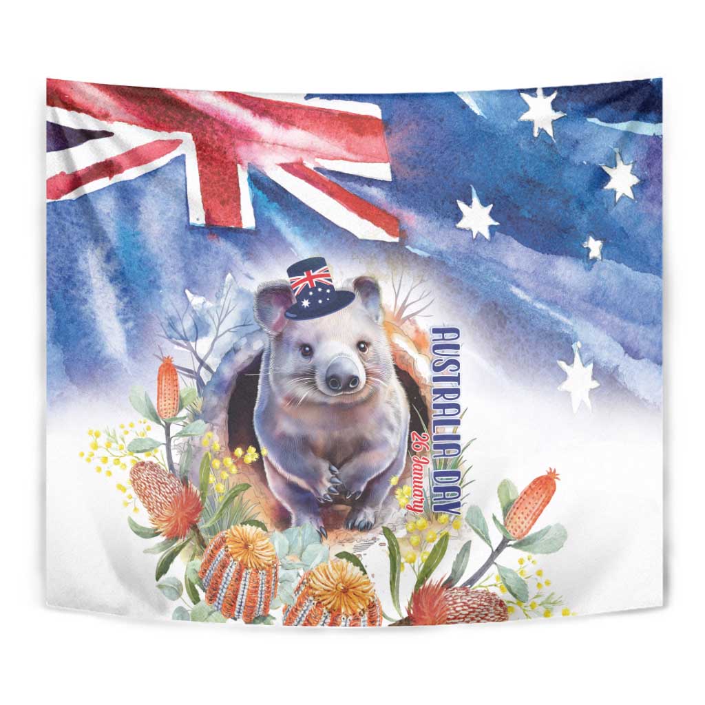 Wombat Australia Day Tapestry Happy 26 January - Banksia Watercolor