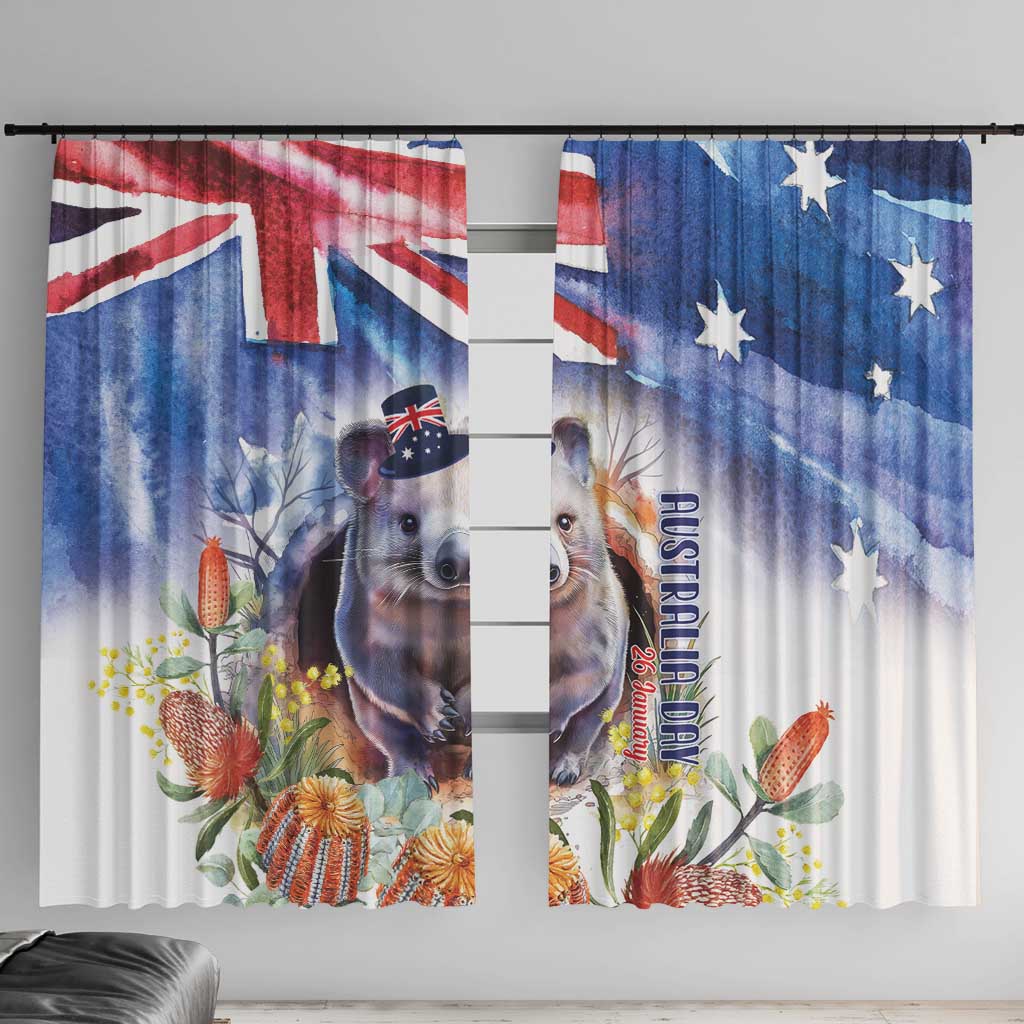 Wombat Australia Day Window Curtain Happy 26 January - Banksia Watercolor