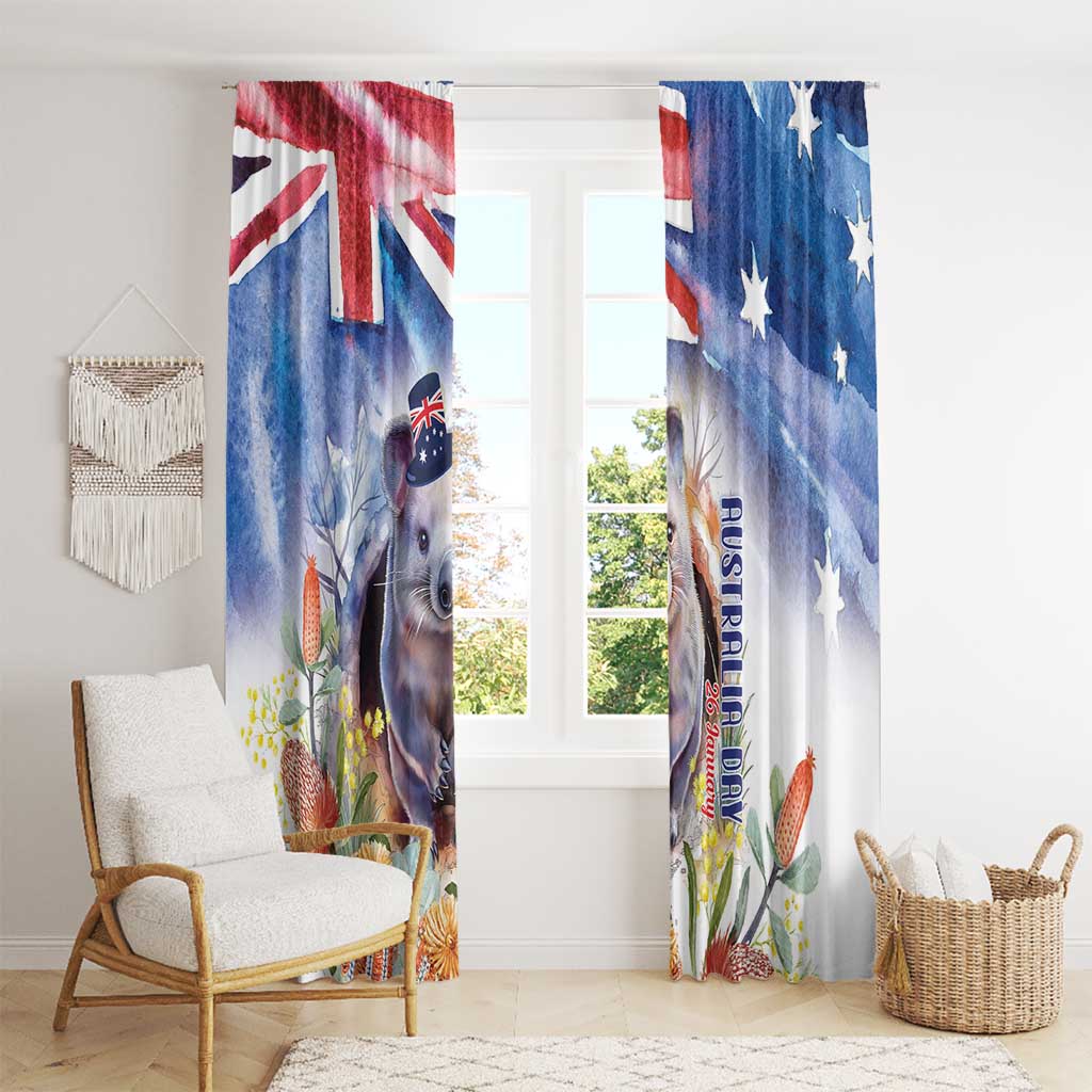 Wombat Australia Day Window Curtain Happy 26 January - Banksia Watercolor