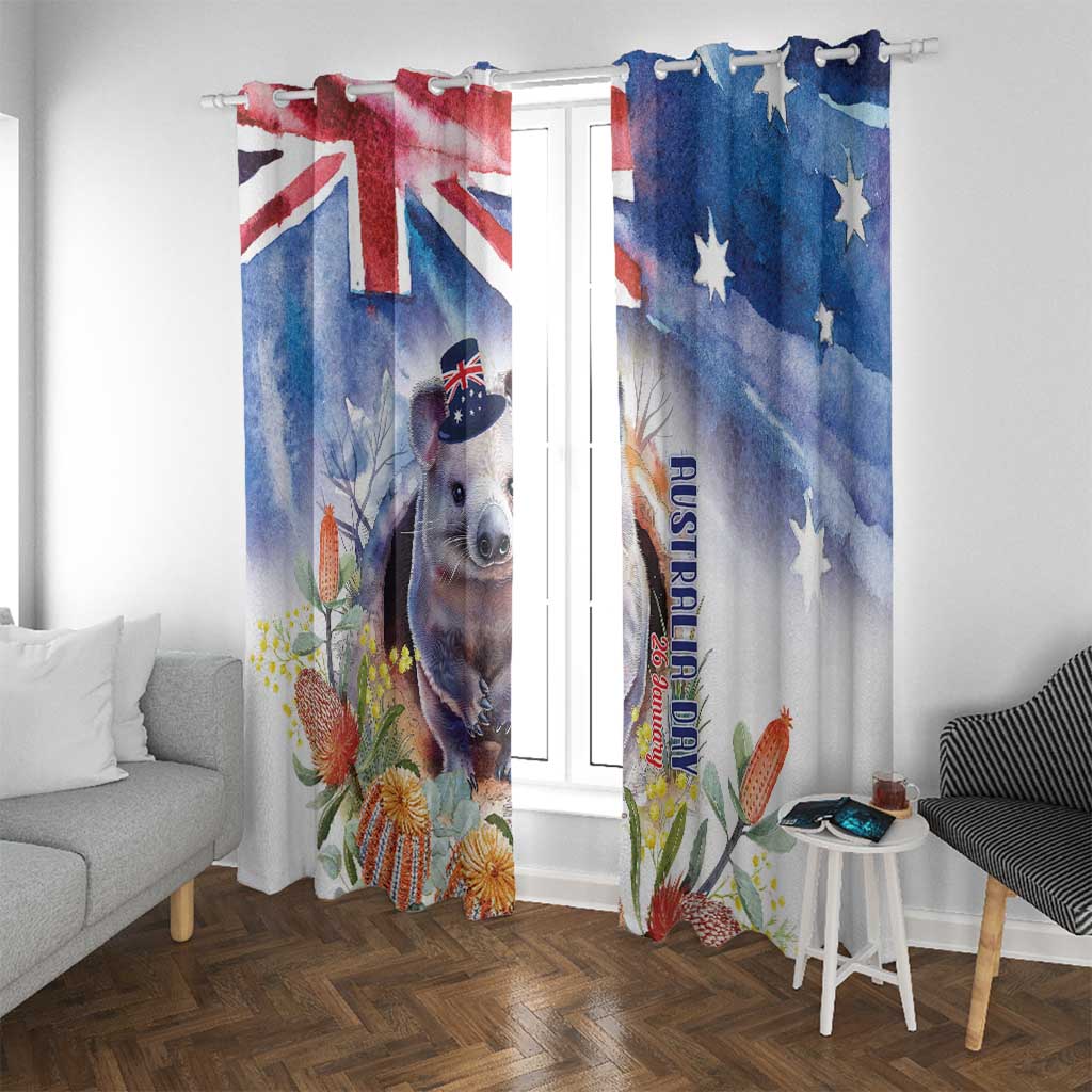 Wombat Australia Day Window Curtain Happy 26 January - Banksia Watercolor