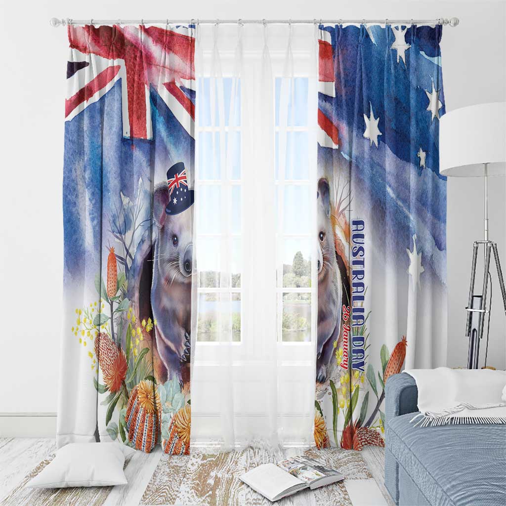 Wombat Australia Day Window Curtain Happy 26 January - Banksia Watercolor