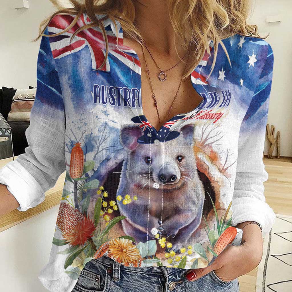 Wombat Australia Day Women Casual Shirt Happy 26 January - Banksia Watercolor