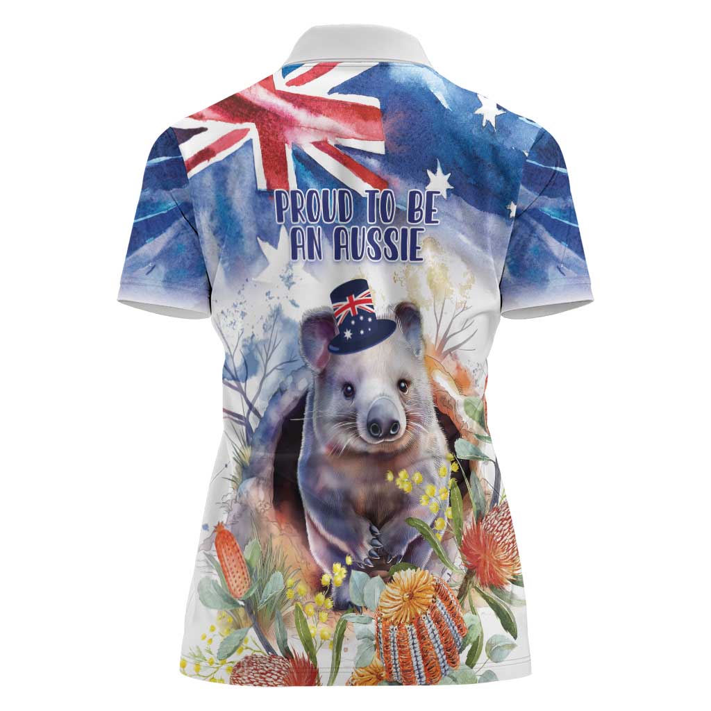 Wombat Australia Day Women Polo Shirt Happy 26 January - Banksia Watercolor