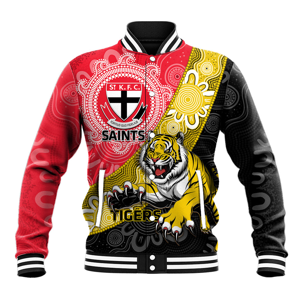 Personalised Richmond And St Kilda Football Baseball Jacket Tigers Saints Together Aboriginal Art