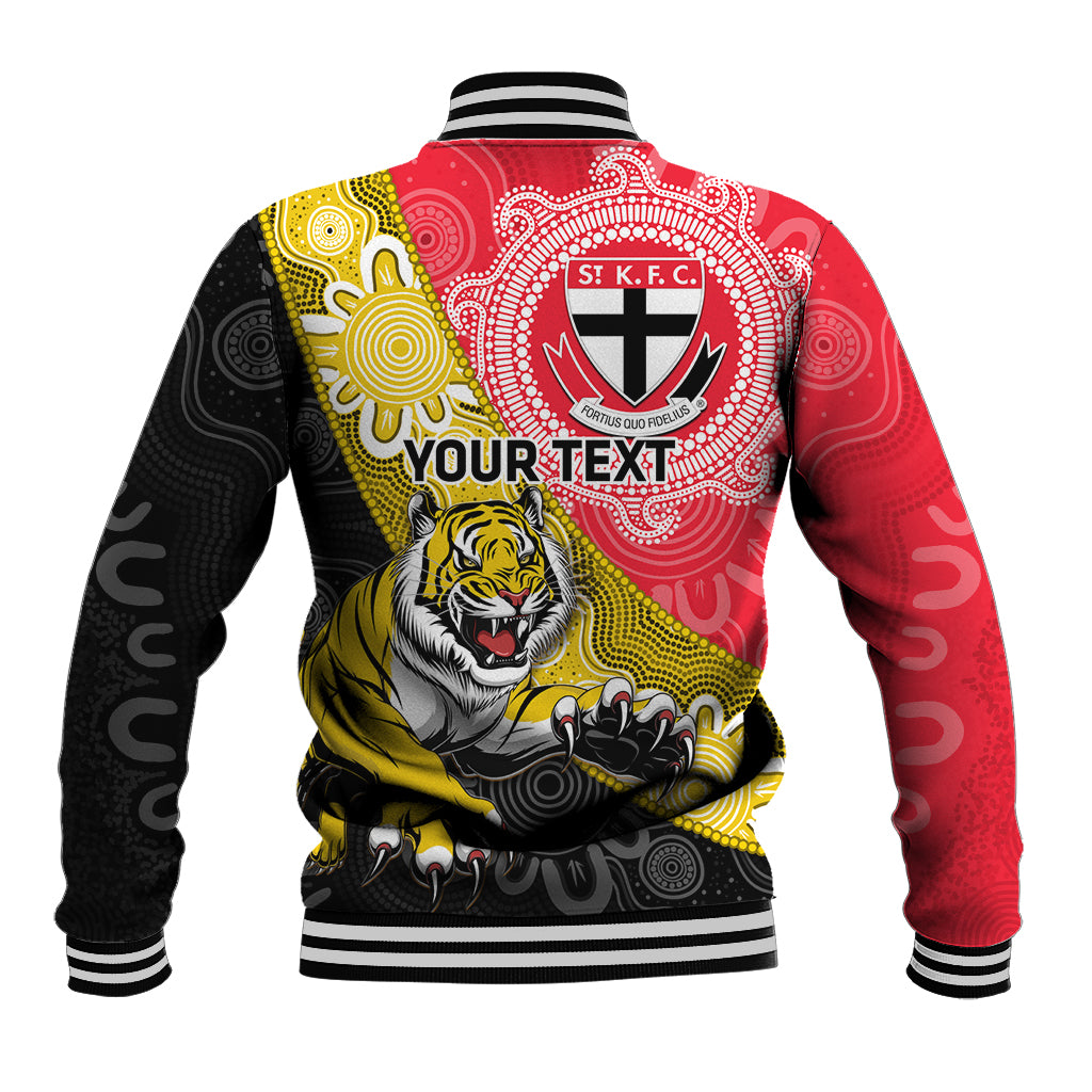 Personalised Richmond And St Kilda Football Baseball Jacket Tigers Saints Together Aboriginal Art